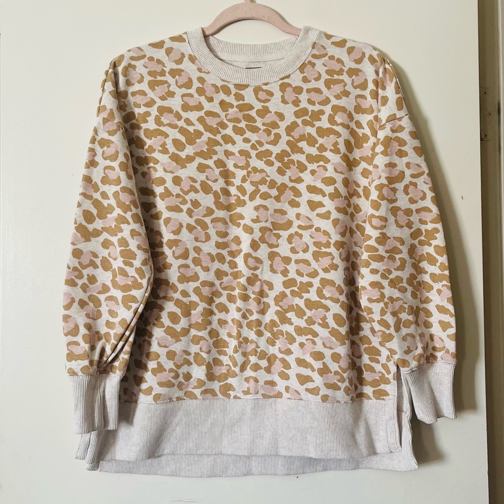 Aerie American Eagle Leopard Animal Print Pullover Oversized Sweater - Picture 5 of 15